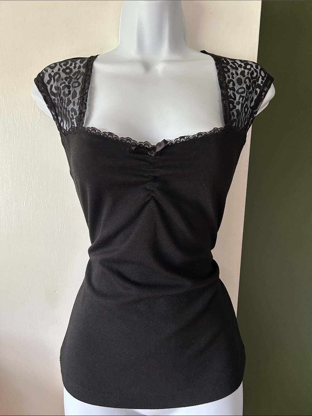 Sourpuss - Black Top with Leopard Mesh Detail